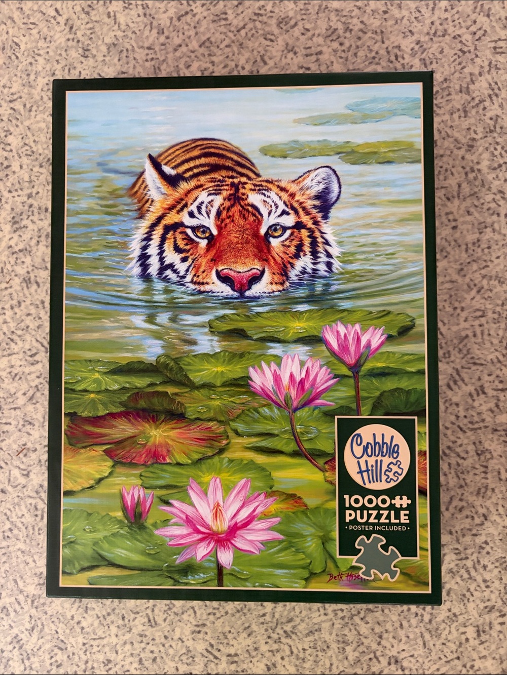 Cobble Hill Tiger in Lily Pond 1000-Piece Puzzle - Green & Pink